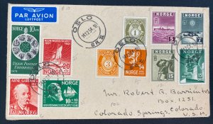 1954 Oslo Norway Airmail Colorful Cover To Colorado Springs CO Usa