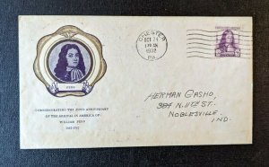 1932 William Penn New Castle DE FDC 724 10 Cover to Noblesville Indiana