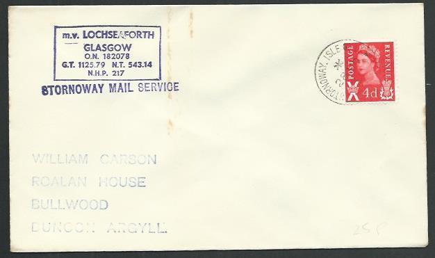 GB SCOTLAND 1970 cover STORNOWAY MAIL SERVICE, MV LOCHSEAFORTH cachet......66338