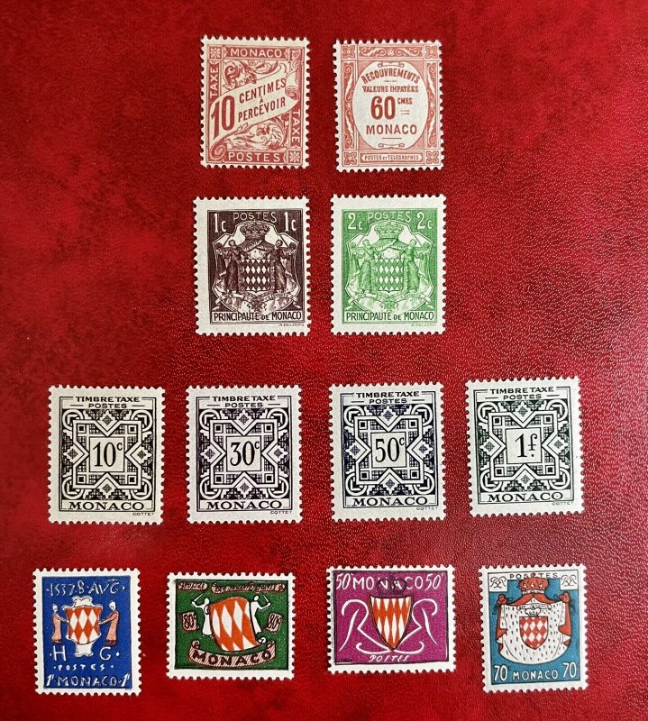 1925/26/46/50’s Monaco Assorted 12 Mint Stamps MH 