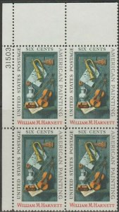 1969 William Harnett Artist Plate Block Of 4 6c Postage Stamps, Sc# 1386, MNH,OG