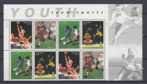 (F) USA #3399-3402 Youth Team Sports Partial Sheet of 8 stamps MNH