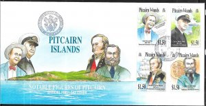Pitcairn Islands #553-556 Famous Men on cover  (FDC)  CV $12.00