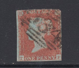 Great Britain Sc 3a used. 1841 1p orange brown on bluish QV, imperf, sound, F-VF 