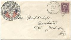 7/9/1938 Hellam Pa cover State President Camp of Penn to Marlet Sipes Manchester