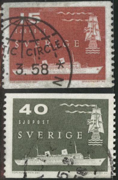 SWEDEN Scott 521-522 used 1958 coils Arctic Circle cancel