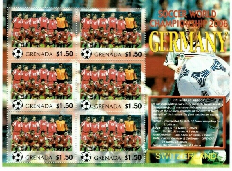 Grenada - 2006 - World Cup Germany Team Switzerland - Sheet Of 6 Stamps - MNH