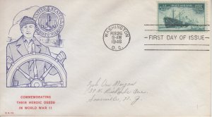 1946 Merchant Marine in WWII (Scott 939 ) Fidelity  PA FDC