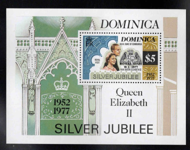 DOMINICA Scott 554 MNH** 1977 Royal Visit overprinted Silver Jubilee sheet