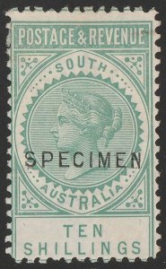 SOUTH AUSTRALIA 1886 QV Postage & Revenue 10/- SPECIMEN, perf 10. Rare type.