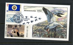 U.S. #MI14 (U853) Milford Hand Painted Minnesota 1991 Hunting Permit stamp cover