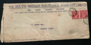 1915 Melbourne Australia South British Insurance Co Advertising Cover To Woodend