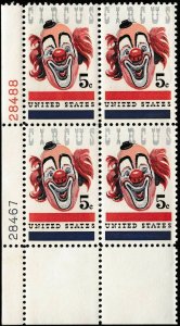 1966 American Circus Plate Block Of 4 5c Postage Stamps, Sc# 1309, MNH, OG