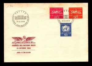 Switzerland 1959 UN Series FDC / Minor Toning - L9132