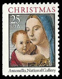 PCBstamps   US #2514a Bk Sgl 25c Madonna & Child, MNH, (9)