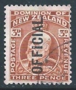 New Zealand #O35 Used 3p Edward VII Issue Ovptd. Official