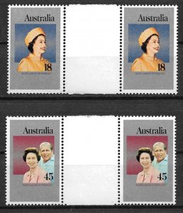 1977 Australia 659-60 Reign of Queen Elizabeth II 25th Anniv. MNH gutter pairs