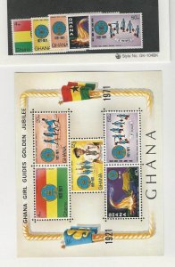 Ghana, Postage Stamp, #421-425a Set & Sheet Mint NH, 1971 Scouting