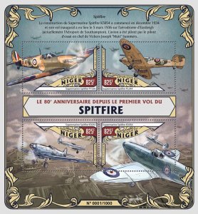 Military Aviation Stamps Niger 2016 MNH Supermarine Spitfire Aircraft 4v M/S