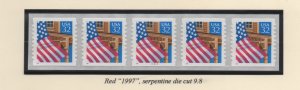 Scott# 2915D   plate # 11111    MNH strips of 5