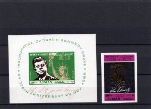 AJMAN 1968 FAMOUS PEOPLE/JOHN F. KENNEDY SET OF 1 STAMP  & S/S IMPERF. MNH