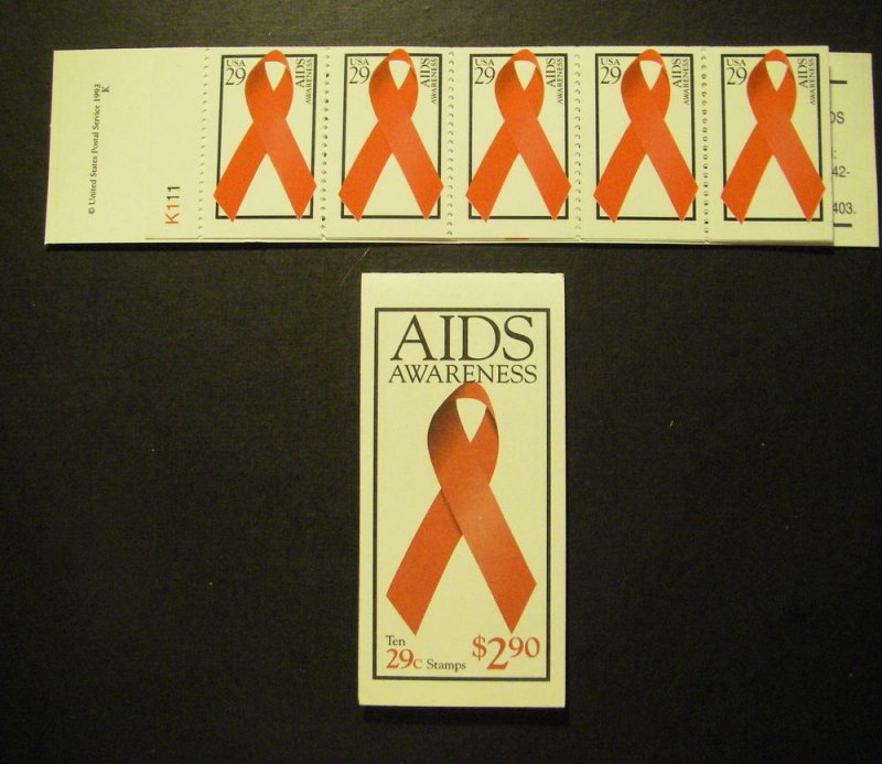 BK213, Scott 2806b, 29c AIDS Awareness, MNH Complete Booklet of 10