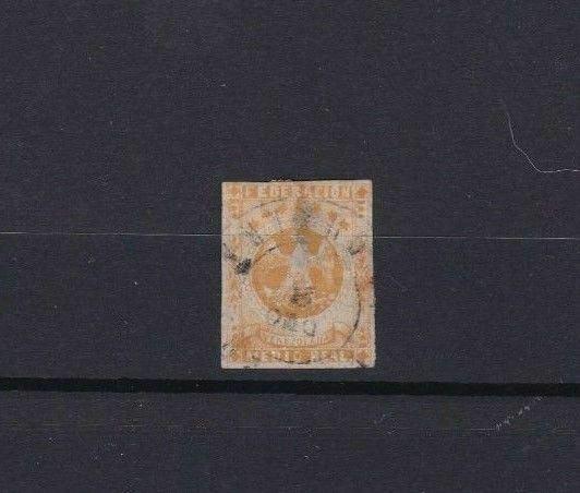 VENEZUELA 1863 IMPERF EAGLE  STAMP USED ½ REAL YELLOW   CAT £60   REF 6274