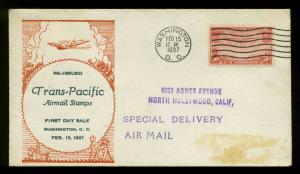 C22 50c CHINA CLIPPER FDC WASHINGTON, DC PLANTY #14 ED KEE(?)  CACHET