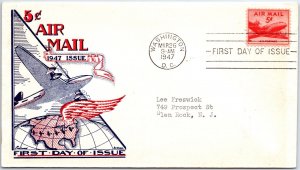 US FIRST DAY COVER 5c AIRMAIL ISSUE 1947 EARLY FLEETWOOD CACHET (RED/WHITE/BLUE)