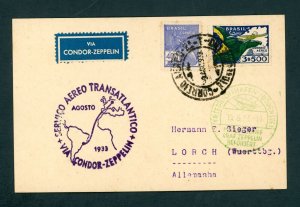 BRAZIL RIO DE JANEIRO 8/9/33 ZEPPELIN FLIGHT TO LORCH RECEIVED FRIEDRICHSHAFEN