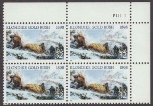 1998 Klondike Gold Rush Plate Block of 4 32c Postage Stamps, Sc# 3235, MNH, OG