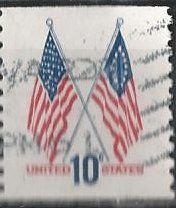 US 1519 (used, 2022 cancel) 10¢ crossed 50-star & 13-star flags, coil (1973)