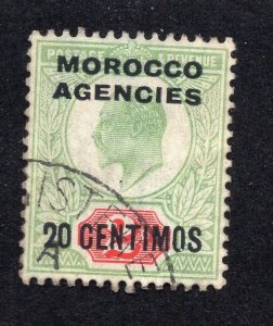 Great Britain Morocco 1907 20c on 2p Surcharge, Scott 37 used, value = $2.50