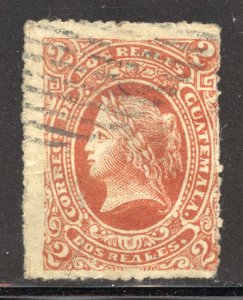 Guatemala Scott 10 Used HR - 1875 2r Liberty - SCV $14.00