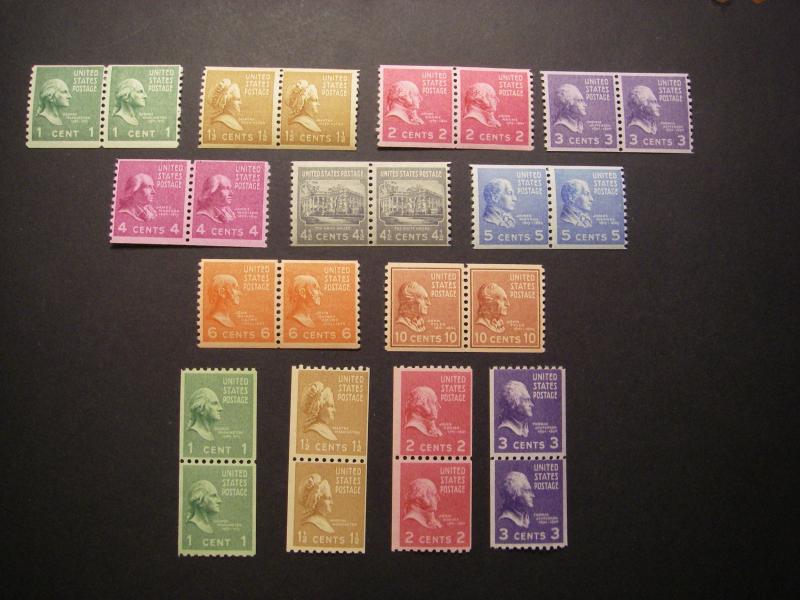 PREXIE COIL PAIRS COMPLETE, Scott 839 - 851, MNH, Nice Group