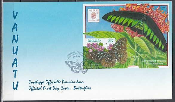 Vanuatu, Scott cat. 726a. Butterfly s/sheet on a First day cover. ^