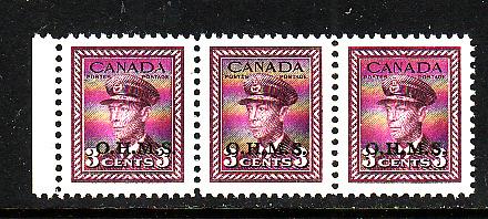 Canada-id#87b-O3i official strip showing narrow spacing variety in left 2 st
