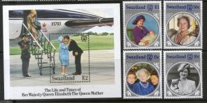 Swaziland 1985 Elizabeth Queen Mother 85th Birthday 4v+M/s Sc 476-80 MNH # 12600