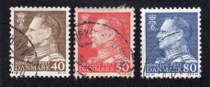 Denmark 1965 40o, 50o & 80o Frederik IX, Scott 417-419 used, value = $1.05