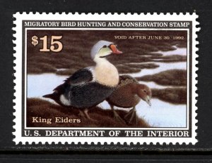 SCOTT RW58 1991 $15 KING ELDERS DUCK STAMP ISSUE MNH OG VF CAT $30!