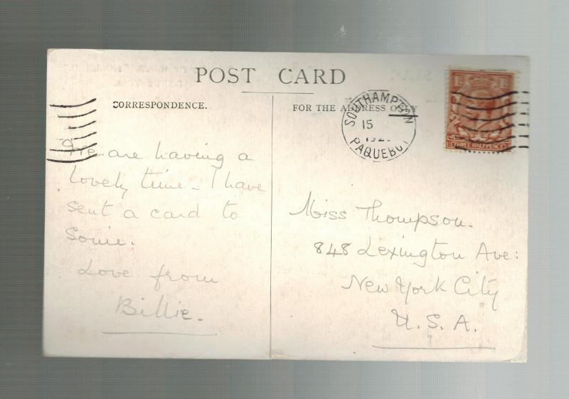 1922 England RMS Homeric Color Postcard Ship Paqueboat Cover to USA