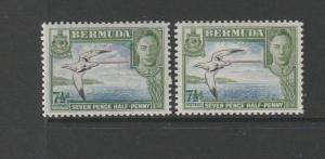 Bermuda 1938/52 7 1/2d both listed shades MM SG 114b & 114c