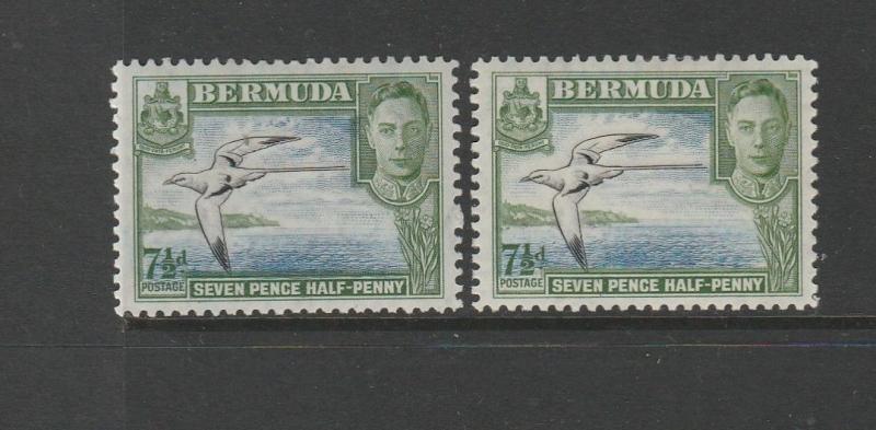 Bermuda 1938/52 7 1/2d both listed shades MM SG 114b & 114c