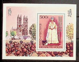 BURKINA FASO Sc 480 NH SOUVENIR SHEET OF 1977 - OVERPRINT - QUEEN ELIZABETH