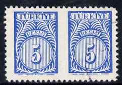 Turkey 1957 Official 5k blue horiz pair imperf between, f...