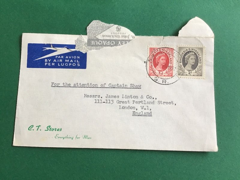 Rhodesia & Nyasaland 1957 Air Mail to London Vintage Stamp Cover R45459 