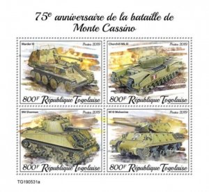 Togo - 2019 World War II Battle of Monte Cassino - 4 Stamp Sheet - TG190531a