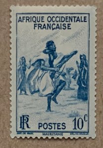 French West Africa 1947 10c Rifle Dance, MNH. Scott 36, CV $0.40