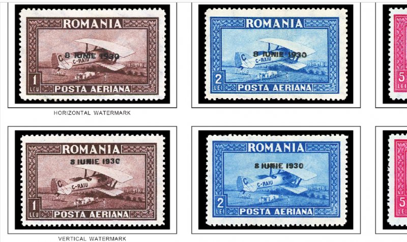 COLOR PRINTED ROMANIA AIRMAIL 1928-2000 STAMP ALBUM PAGES (56 illustrated pages)