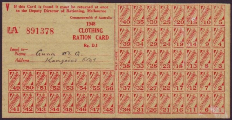 1948 CLOTHING RATION CARD COMPLETE WITH 56 COUPONS - 891378 (RU5193) 